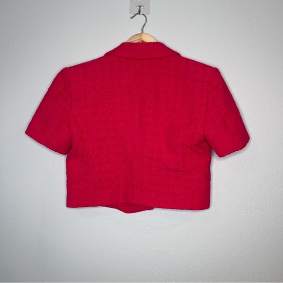 Royalty by Maluma cropped  tweed pink red short sleeve blazer S #4 - Picture 6 of 7